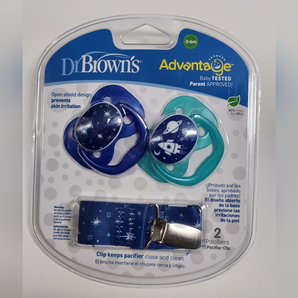 Dr Browns Advantage Baby Pacifier And Pacifier Clip Size 0-6 Months